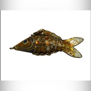 Vintage Chinese Silver Gold Wash Enamel Articulated Fish Pendant #7999